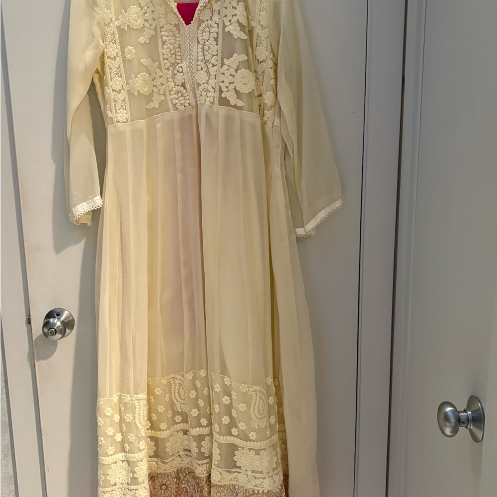 Off white Indian long dress with matching tight pants